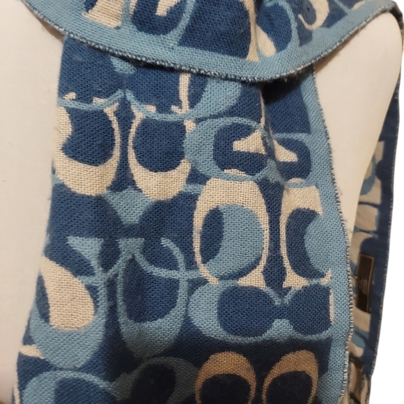 Coach Blues Monogram 100% Merino Wool Oversized‎ Scarf Muffler with fringe - Picture 13 of 15